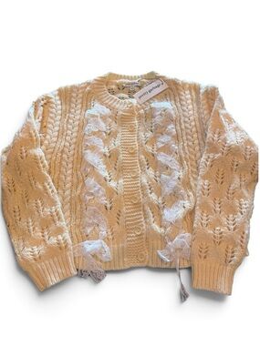 Pretty Garbage Butter Yellow Lace Ribbon Cable Knit Cardigan Sweater S NWT
